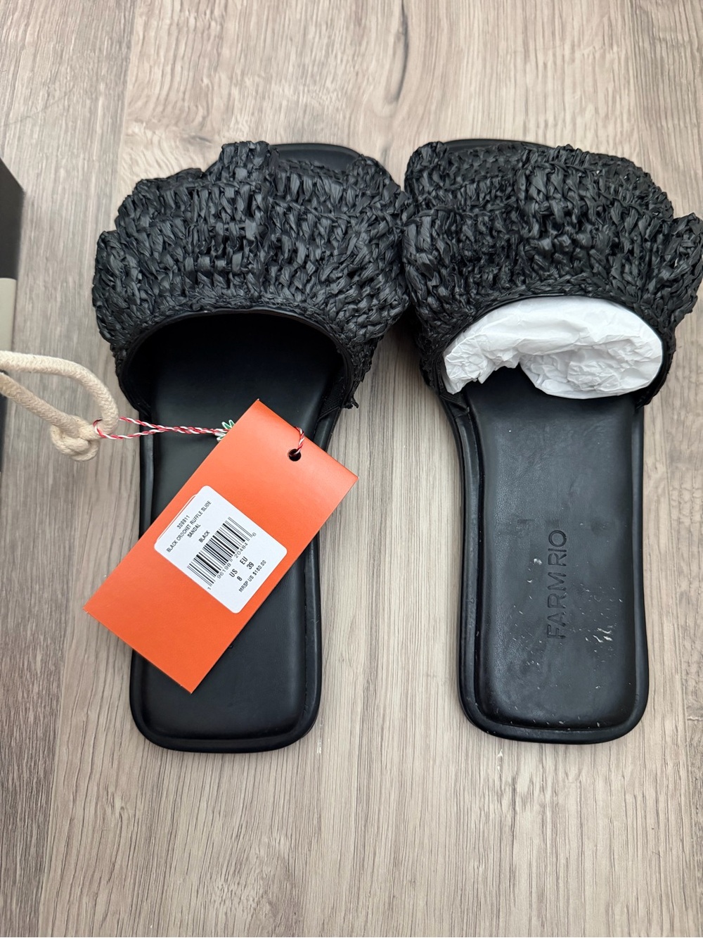 FARM RIO Black crochet ruffle sandal slide